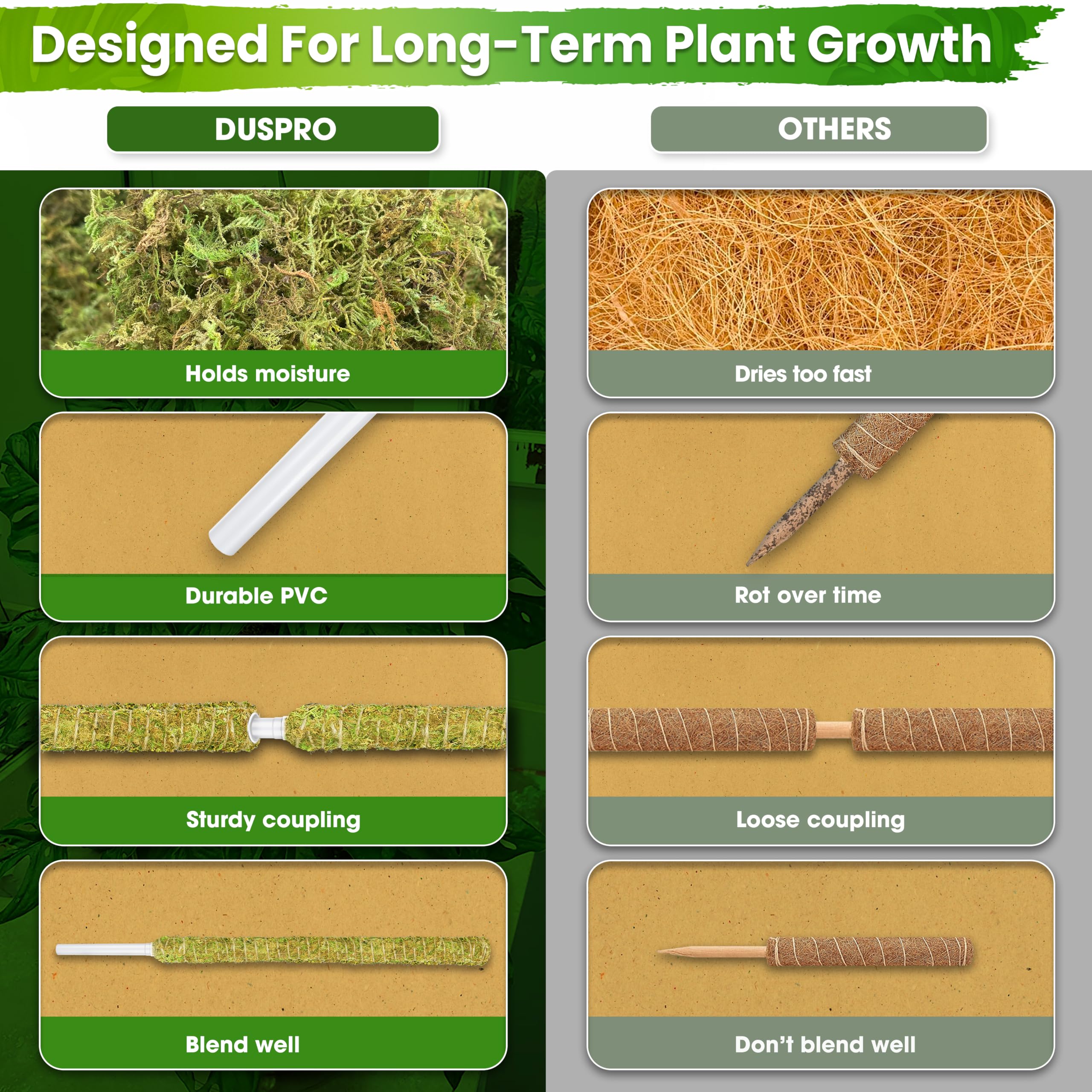 Duspro in use with Monstera demonstrating vertical training and neater foliage display benefit