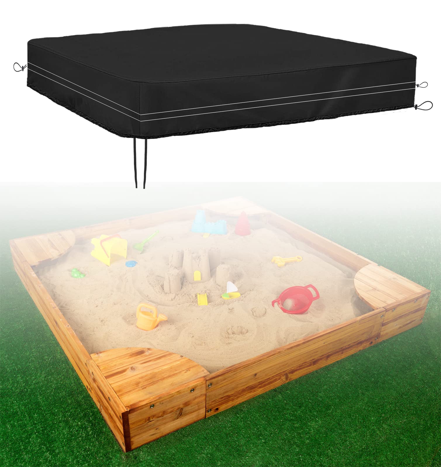 DUSTYPROTE front view on sandbox showing full edge-to-edge protection