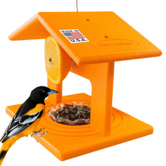 DutchCrafters front view of orange oriole feeder showing bright attractant