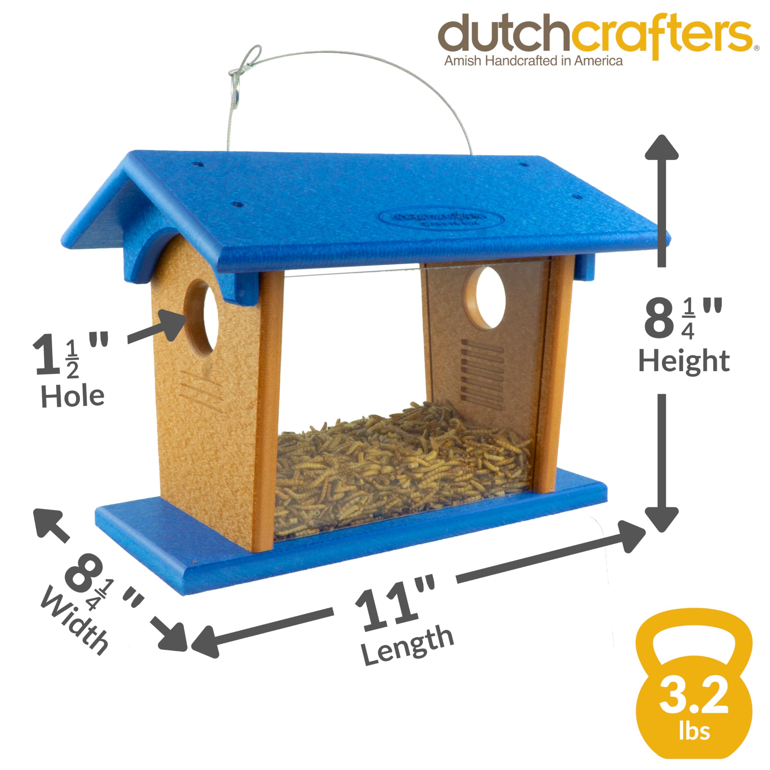 DutchCrafters hinged roof open showing easy mealworm refill benefit