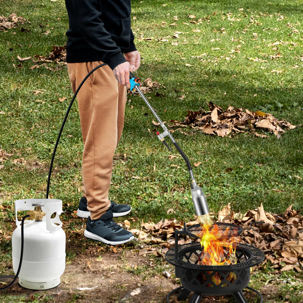 Dutywand torch beside propane cylinder for scale and portability advantage