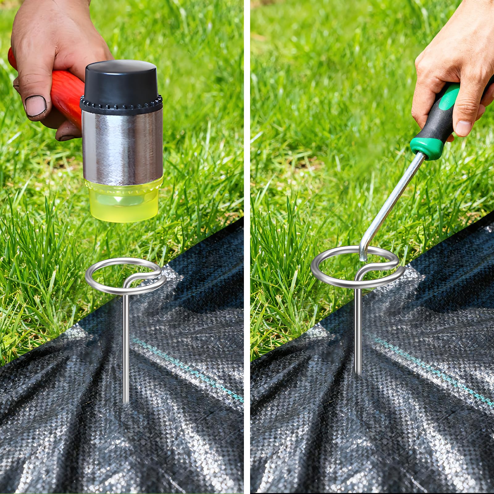 DUUKFE lifestyle image of yard edging installation with staples securing landscape fabric