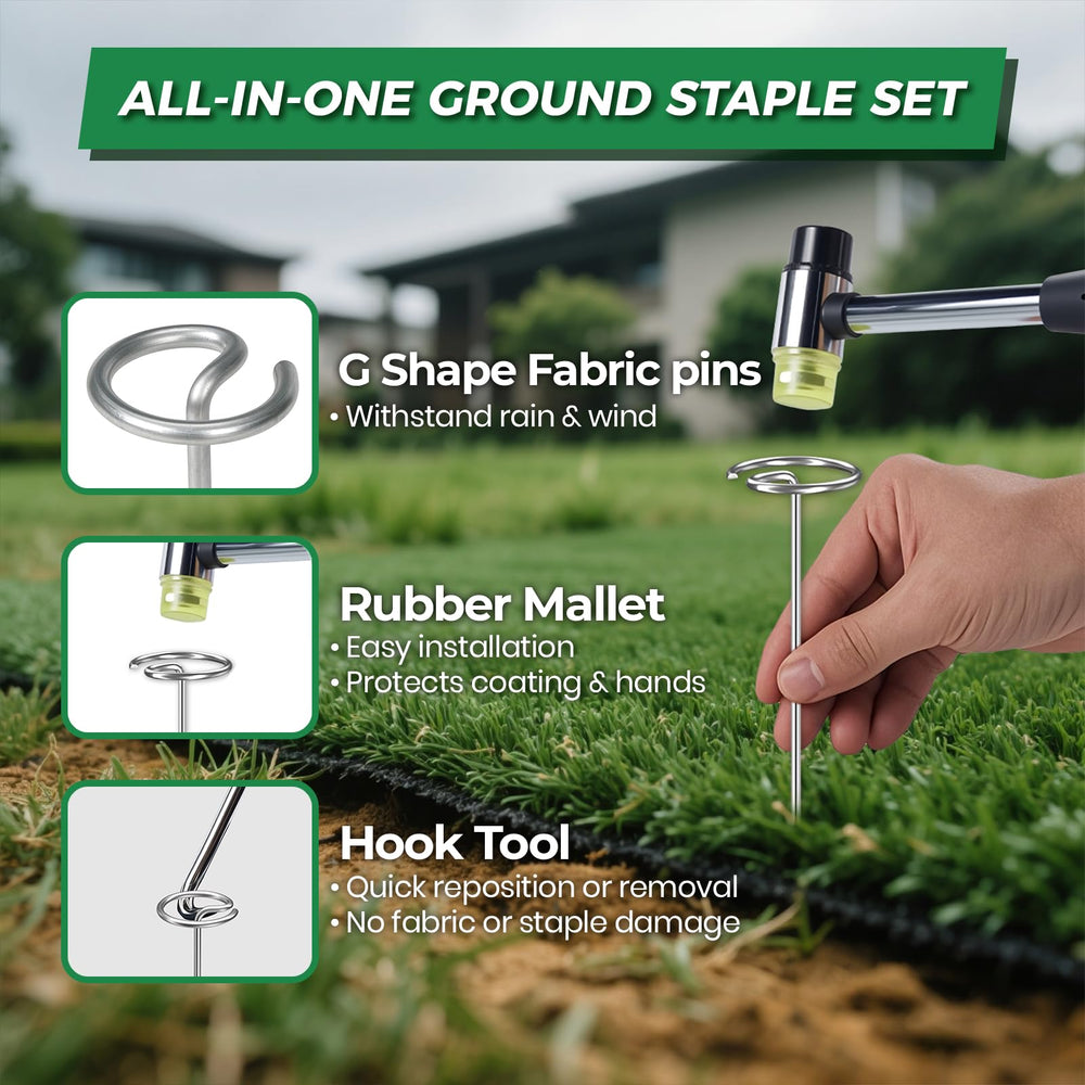DUUKFE staples inserted into artificial turf showing secure hold and neat finish