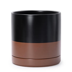 D'vine Dev front view of 10 inch planter showing modern black tan finish and balance