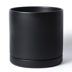 D'vine Dev front view of black 12-inch planter showcasing modern shape and stability