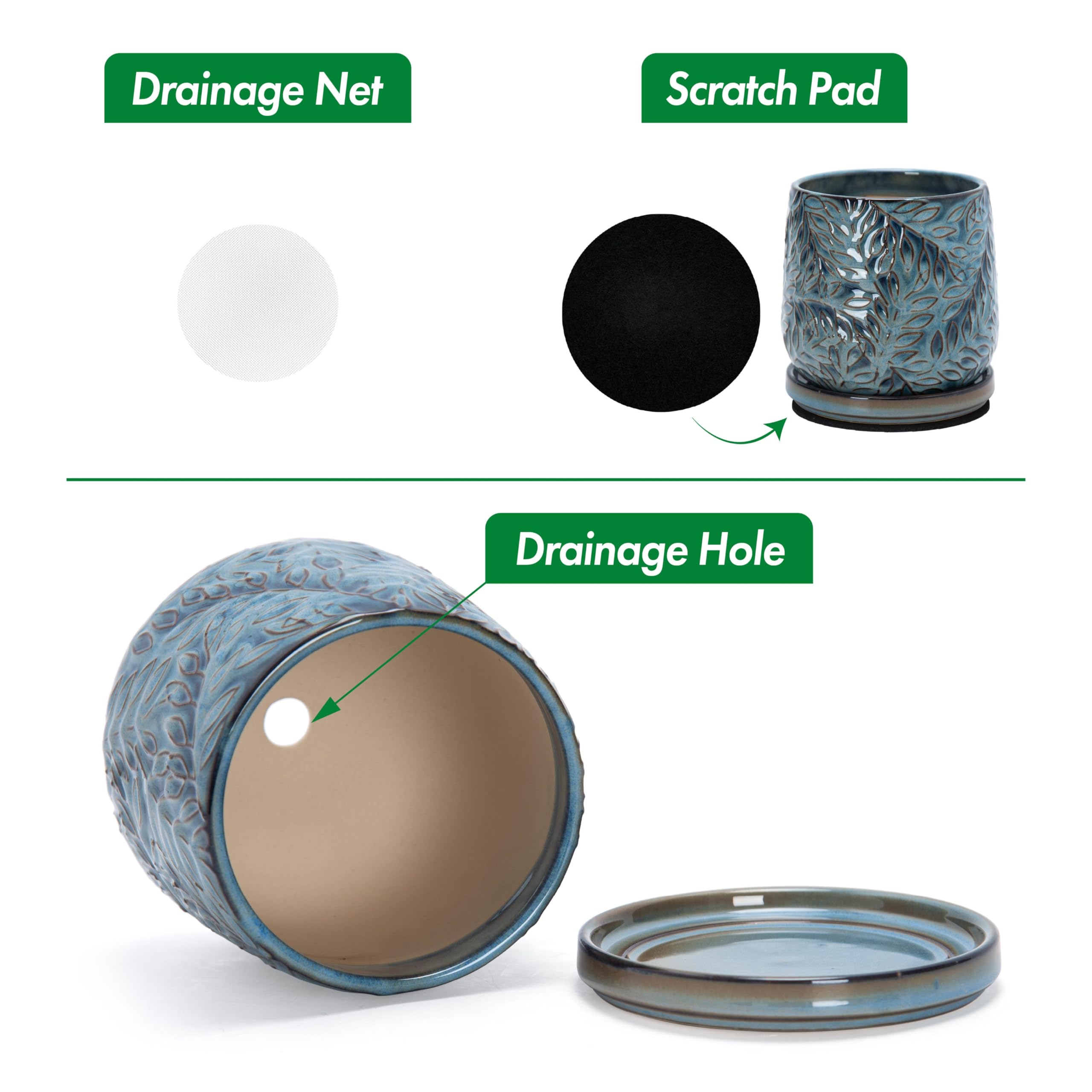 D'vine Dev matching ceramic saucer detail showing fit and catchment benefit: protects surfaces