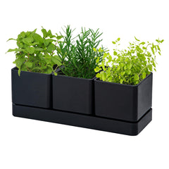 D'vine Dev front view of three-pot planter set showing neat modern design and tidy organization