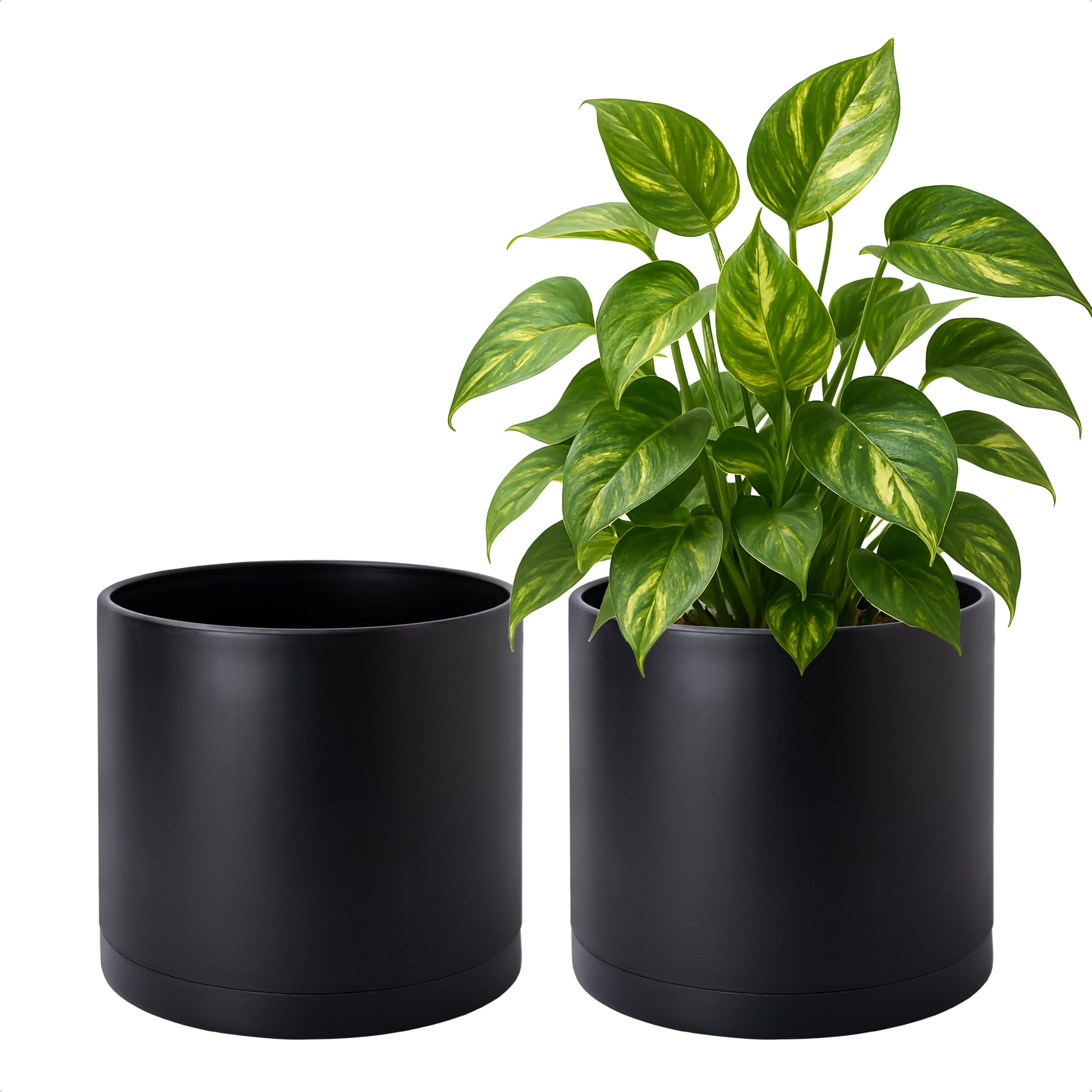 D'vine Dev front view of two black planters showing sleek modern look and benefit of coordinated set
