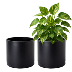 D'vine Dev front view of two black planters showing sleek modern look and benefit of coordinated set