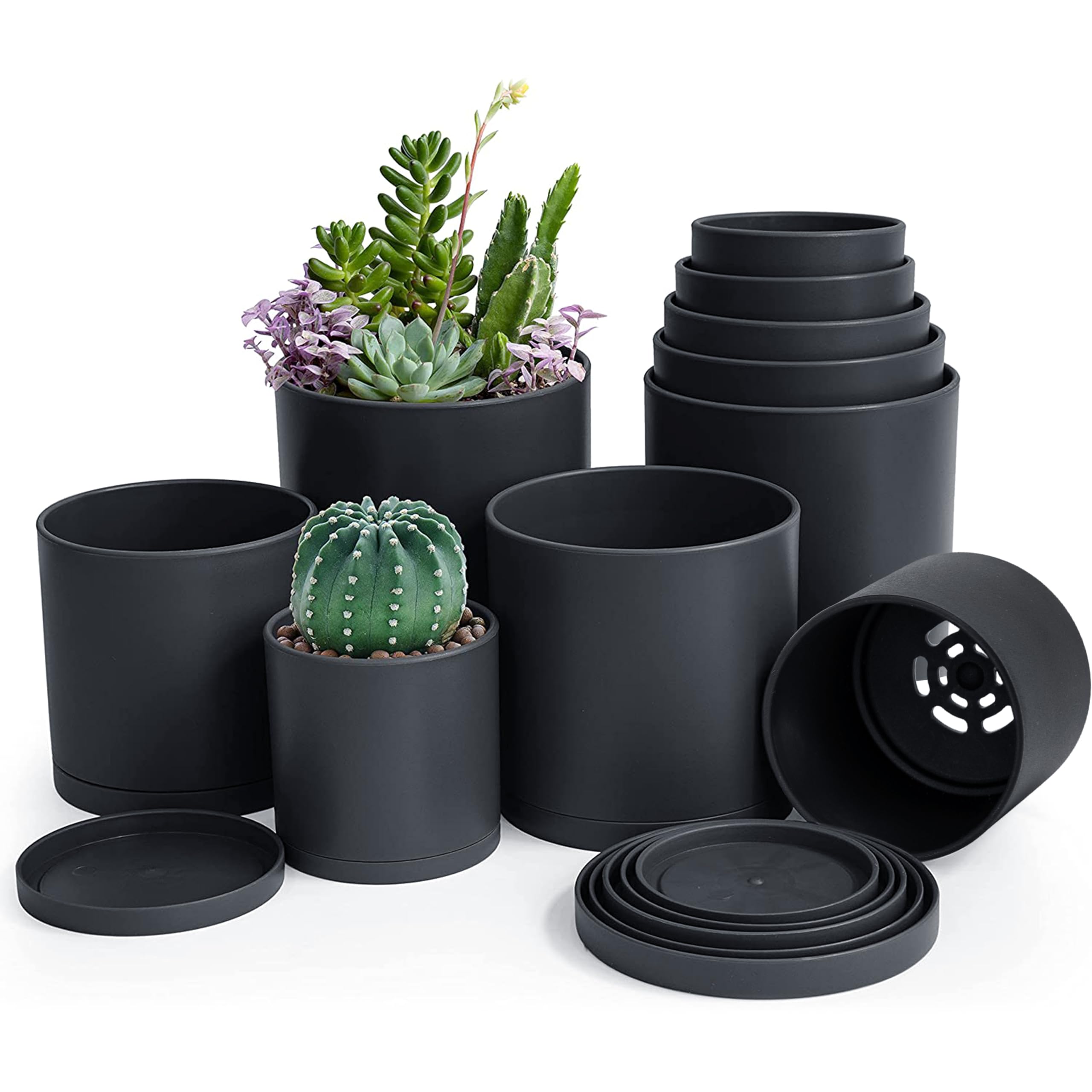 D'vine Dev front pack of ten black pots showing modern minimalist look and convenience