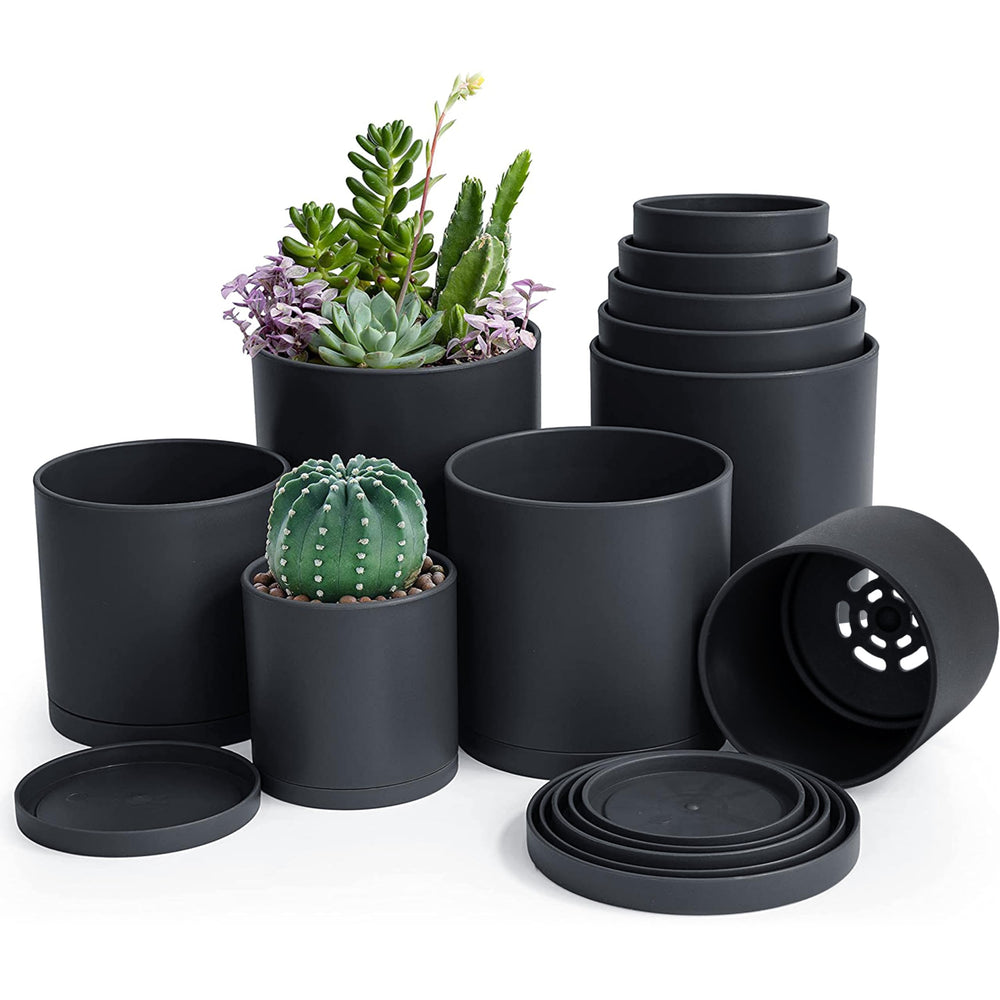 D'vine Dev front pack of ten black pots showing modern minimalist look and convenience