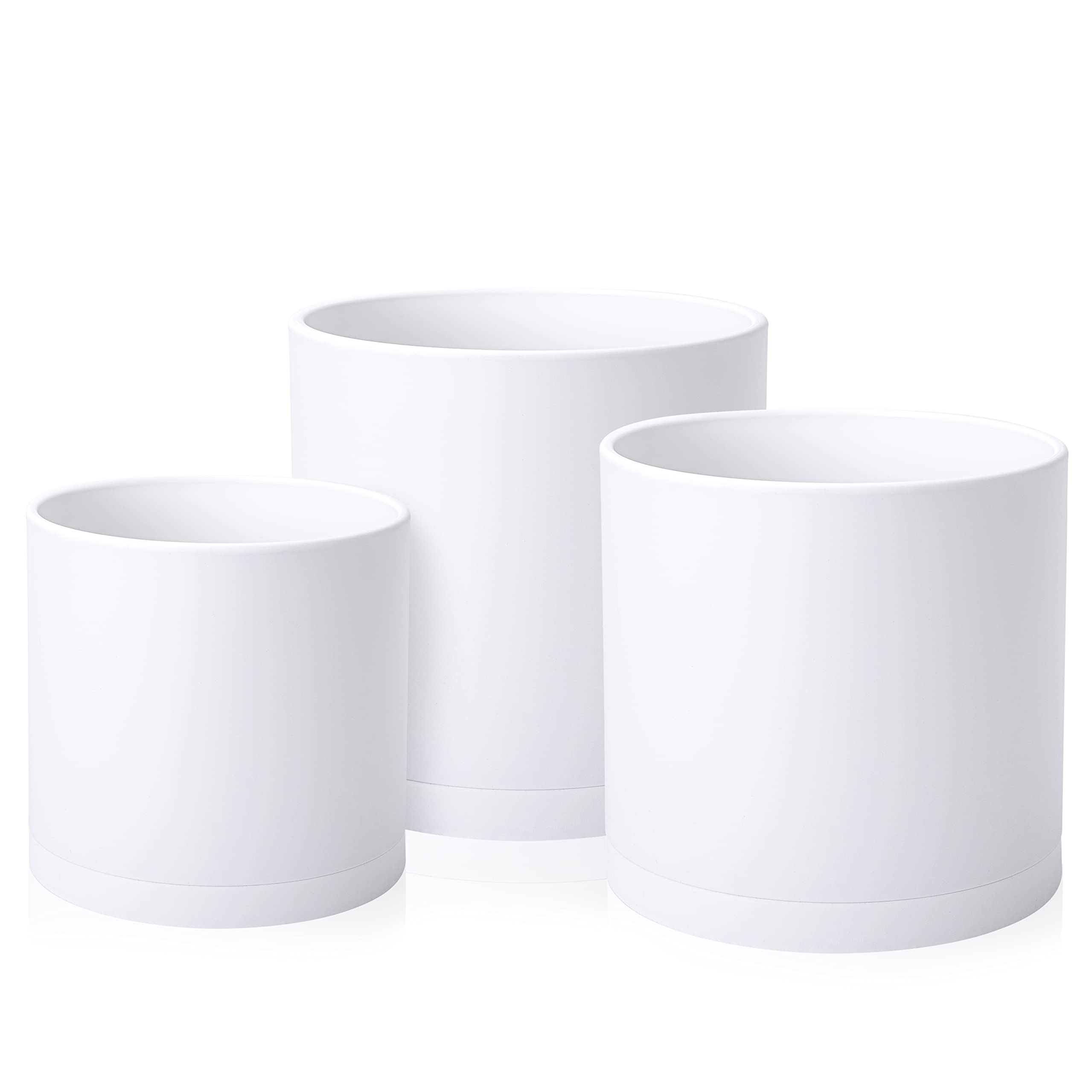 D'vine Dev front view of 3-pack white planters showing uniform modern style and practicality