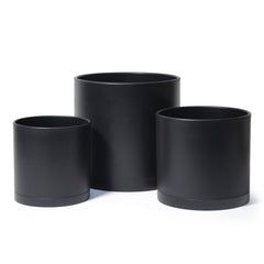 D'vine Dev front view of three black planters showing modern look and space-saving