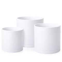 D'vine Dev front view of 3-pack white planters showing uniform modern style and practicality