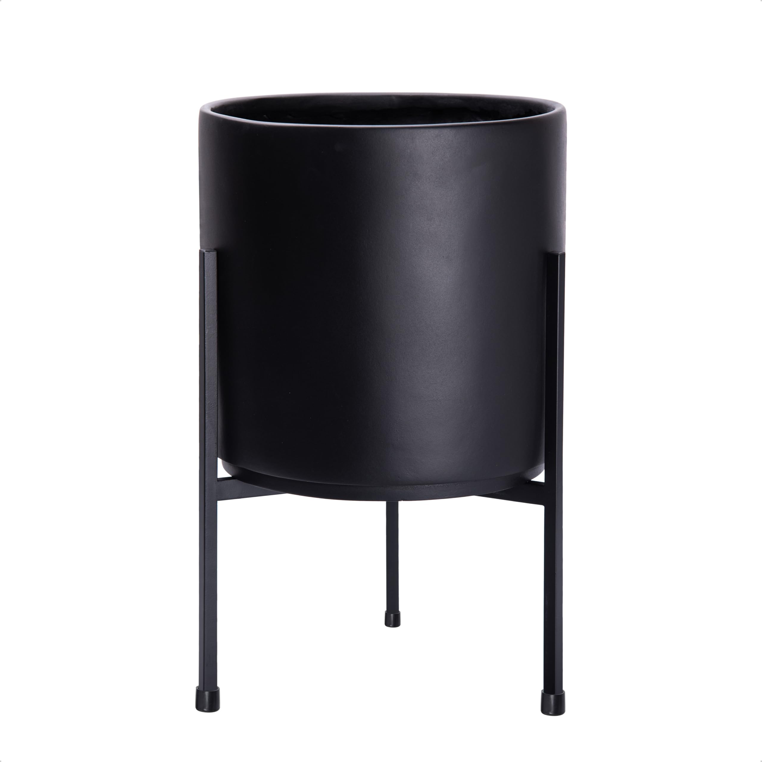 D'vine Dev front view of black cylinder planter with stand showing elegant display