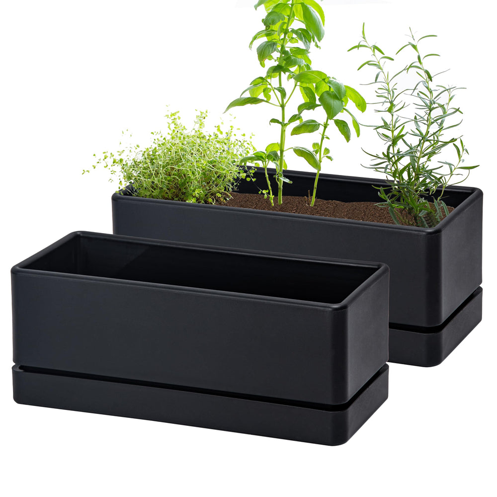 D'vine Dev front view of two planters showing compact window box design and versatility
