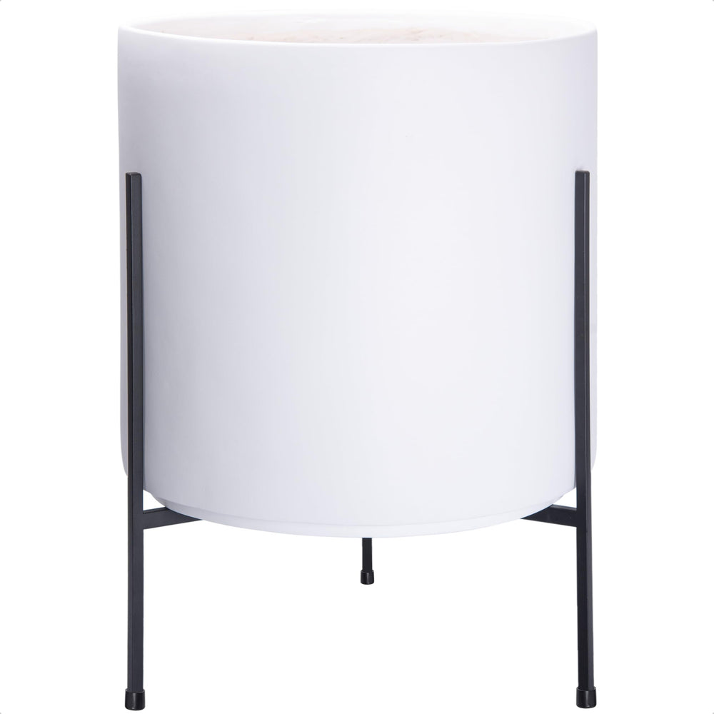 D'vine Dev front view of white cylinder planter showing sleek modern styling and stable support