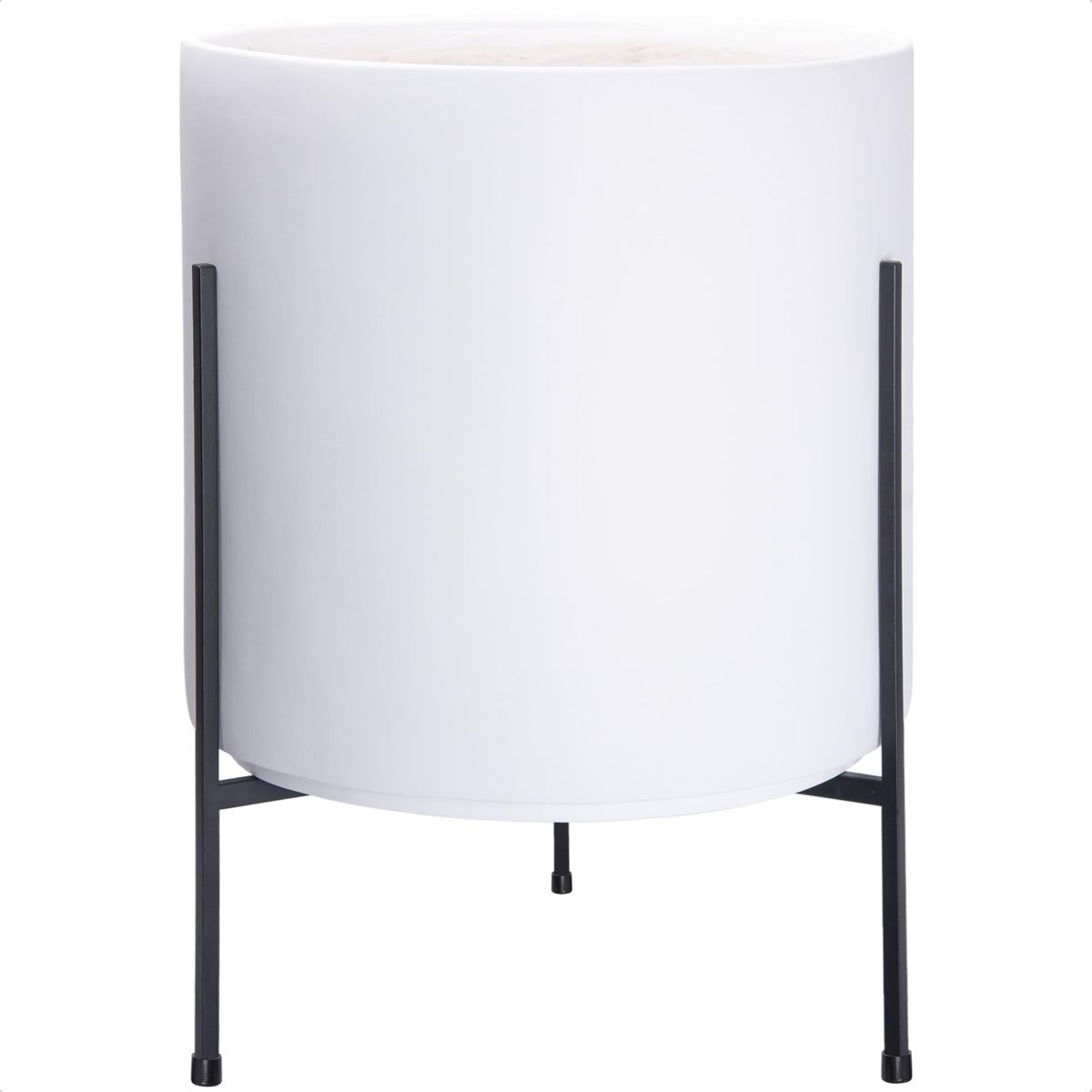 D'vine Dev front view of white cylinder planter showing sleek modern styling and stable support