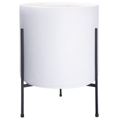D'vine Dev front view of white cylinder planter showing sleek modern styling and stable support
