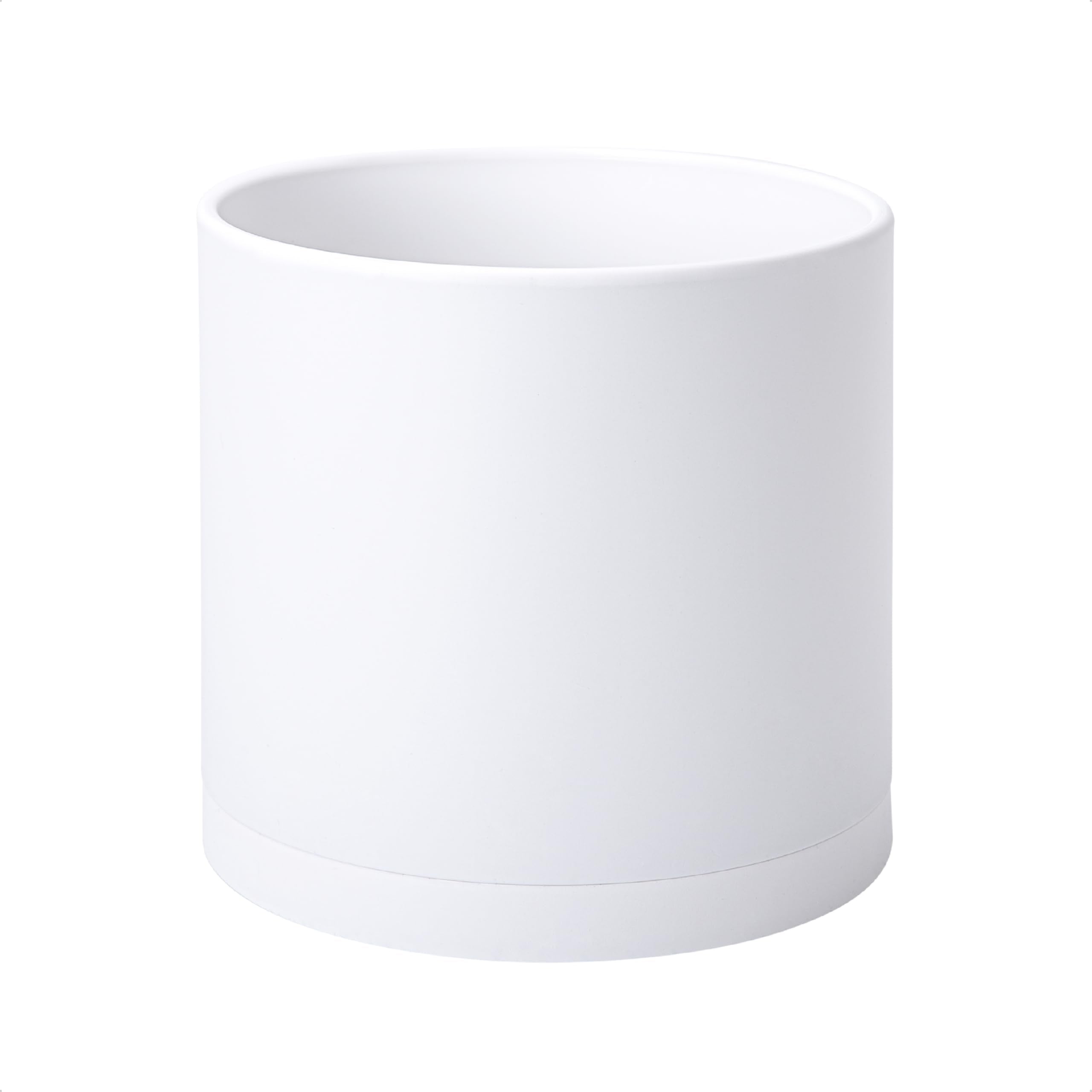 D'vine Dev front view of white planter showing clean modern cylinder and benefit: stylish display