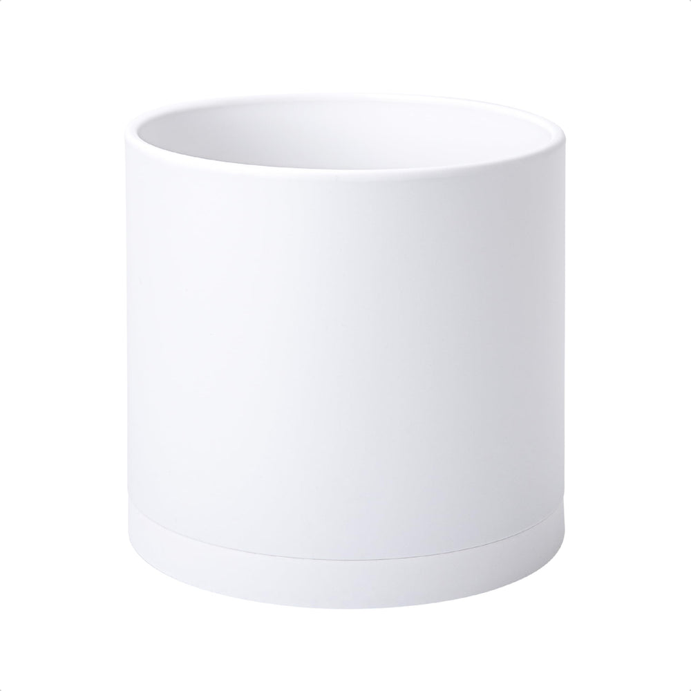 D'vine Dev front view of white planter showing clean modern cylinder and benefit: stylish display