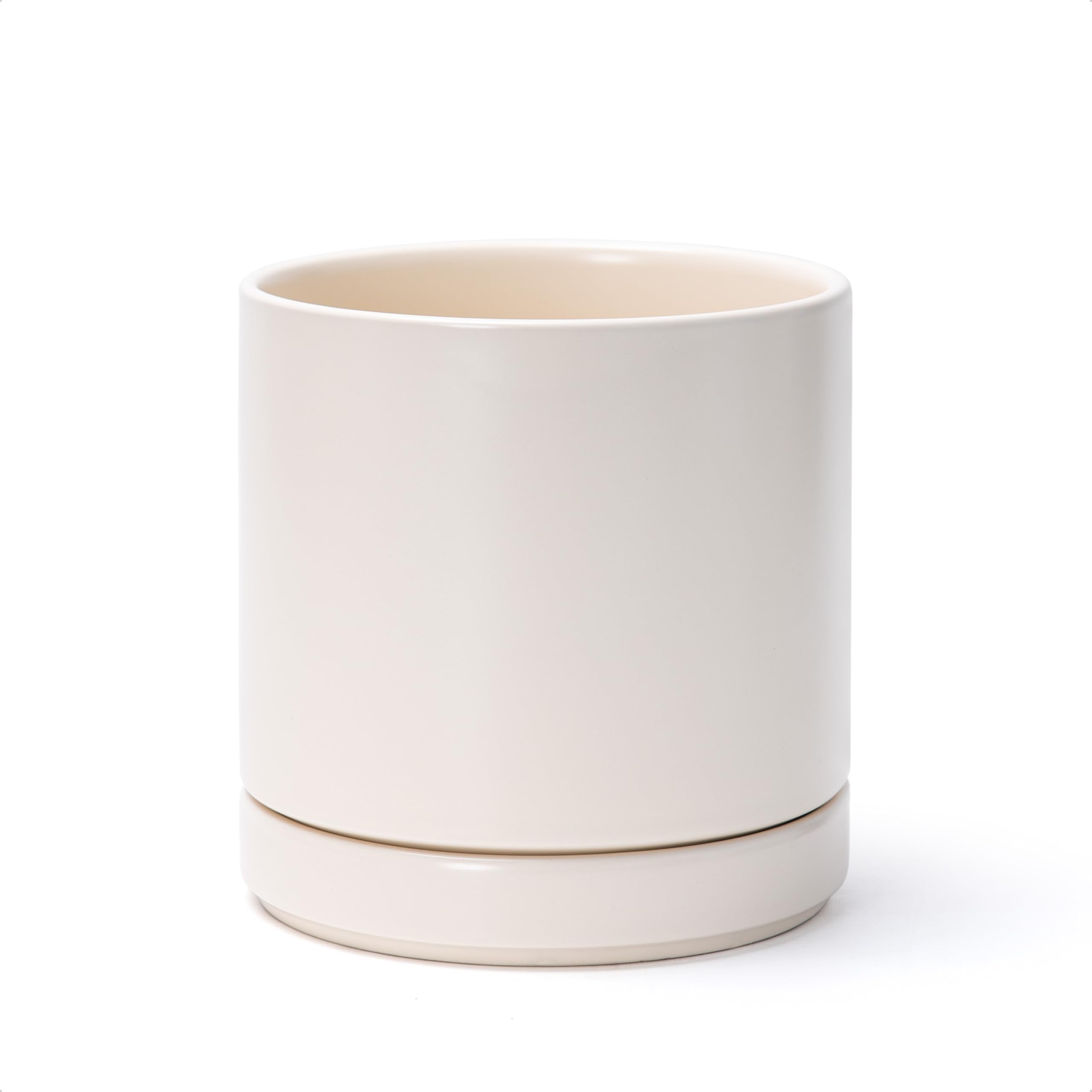 D'vine Dev front view of oatmeal ceramic planter showing clean modern shape and neutral tone