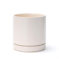 D'vine Dev front view of oatmeal ceramic planter showing clean modern shape and neutral tone