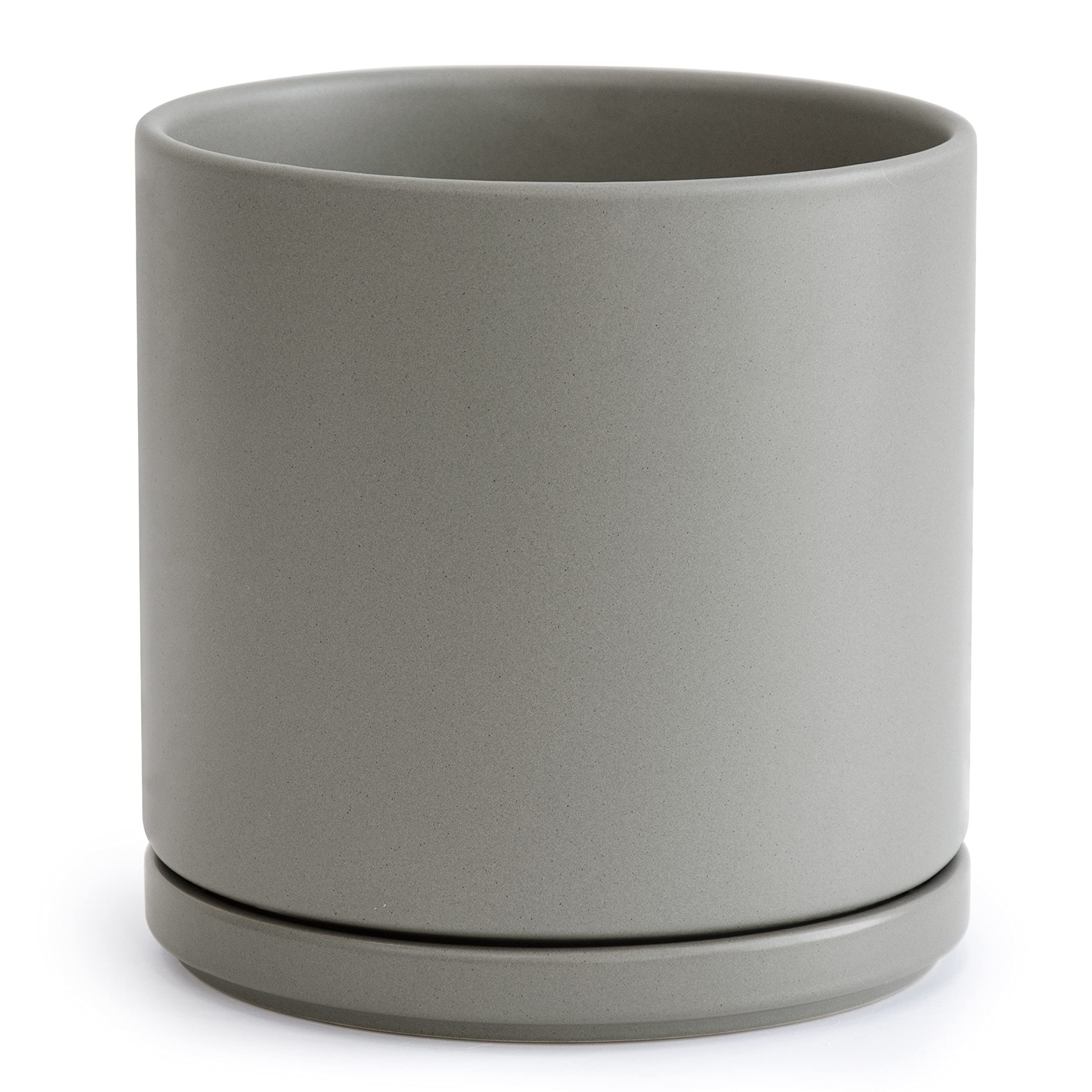D'vine Dev front view of grey ceramic planter showing clean modern lines and elegance