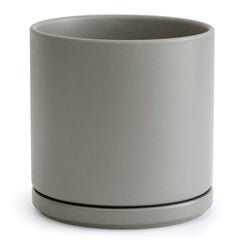 D'vine Dev front view of grey ceramic planter showing clean modern lines and elegance