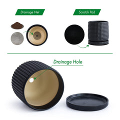 D'vine Dev drainage holes and included mesh net demonstrating clean soil retention