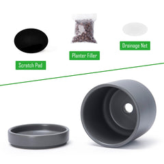 D'vine Dev mesh net and tabletop pads displayed to prevent soil loss and surface damage