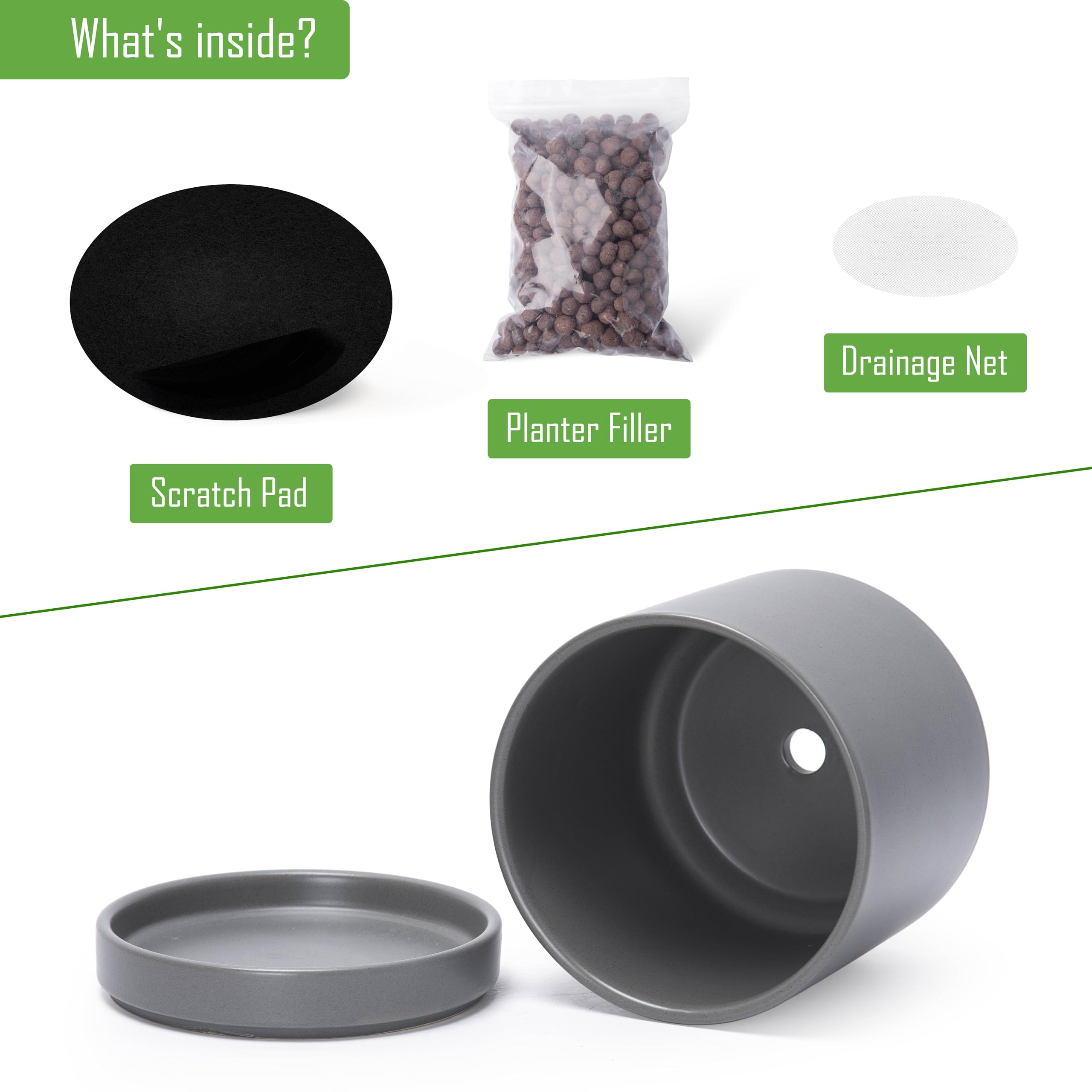 D'vine Dev ceramic saucer and drainage hole protecting surfaces from water
