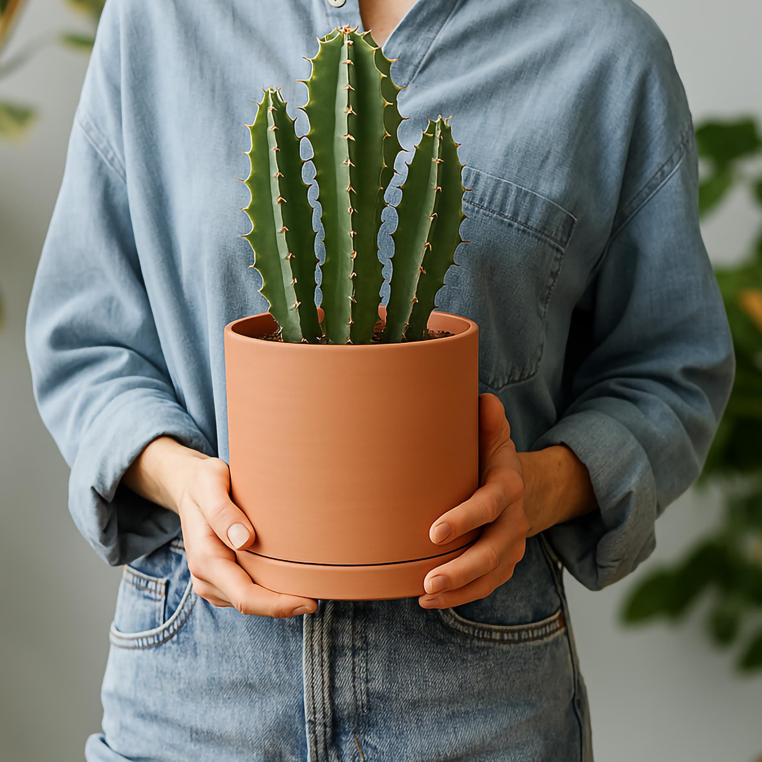 D'vine Dev saucers stacked to show matching fit and water-catching protection for furniture