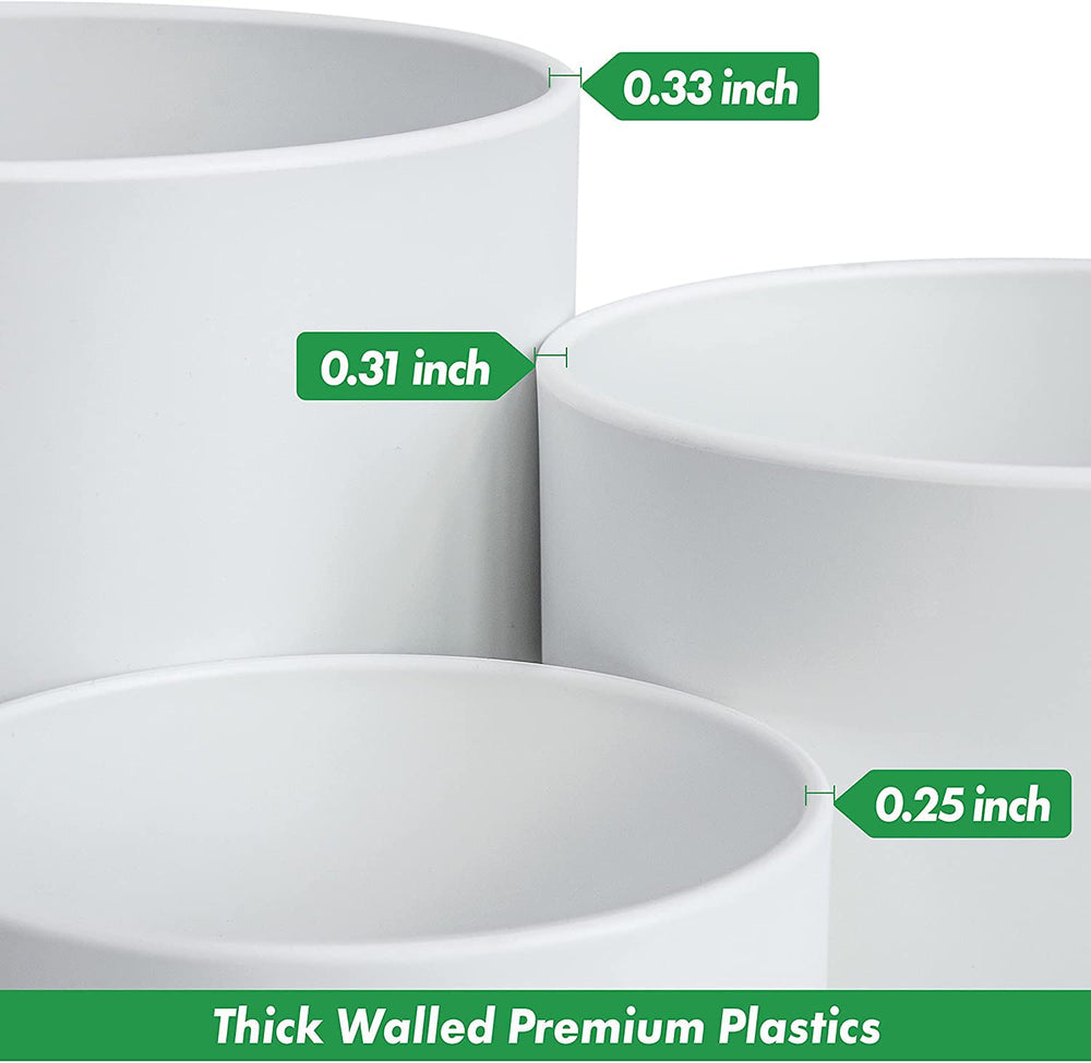 D'vine Dev three pots side-by-side to compare 8, 10, and 12 inch sizes for plant planning