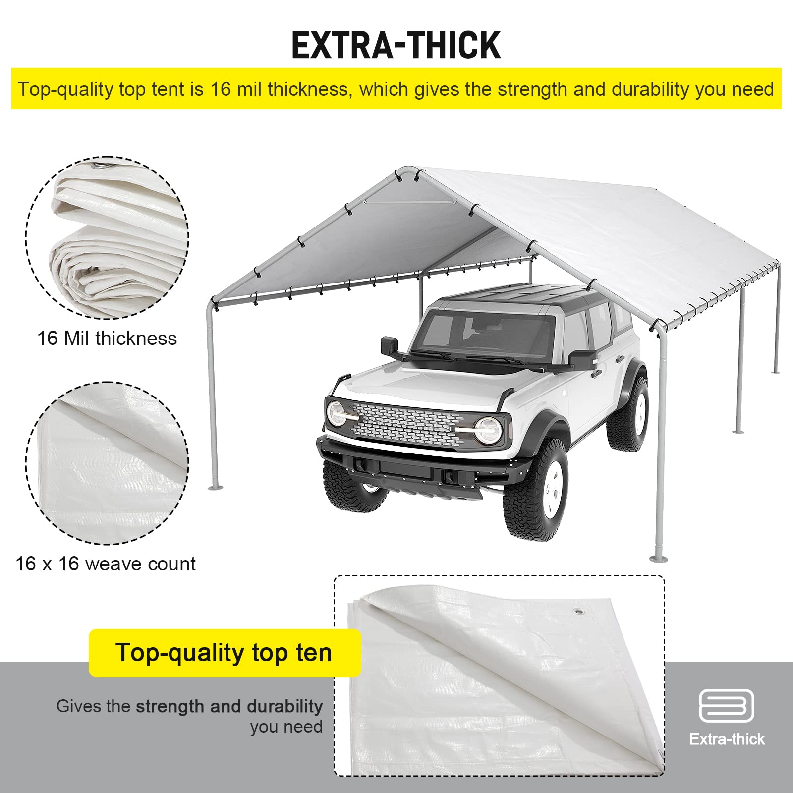 DWALE canopy covering parked car to protect from weather