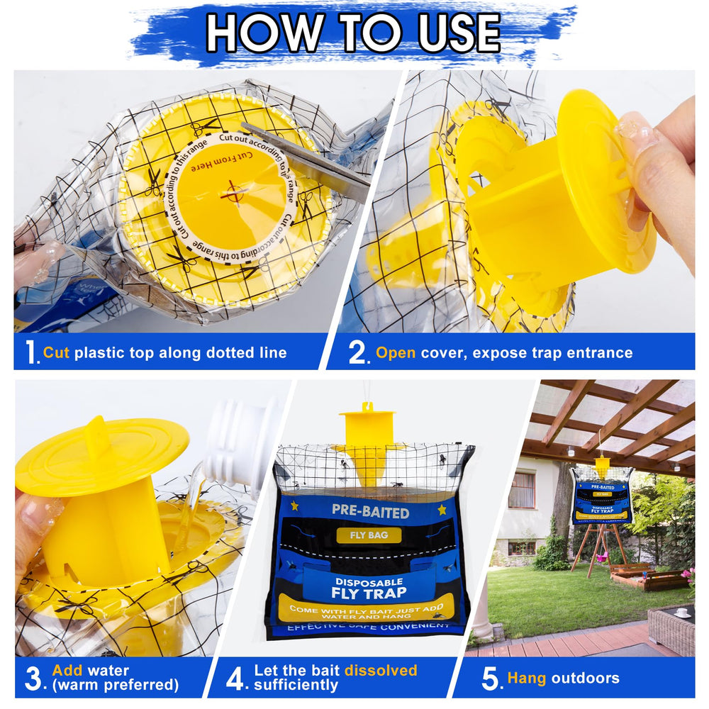 Dwcom Trap hanging on patio diverting flies for cleaner outdoor living