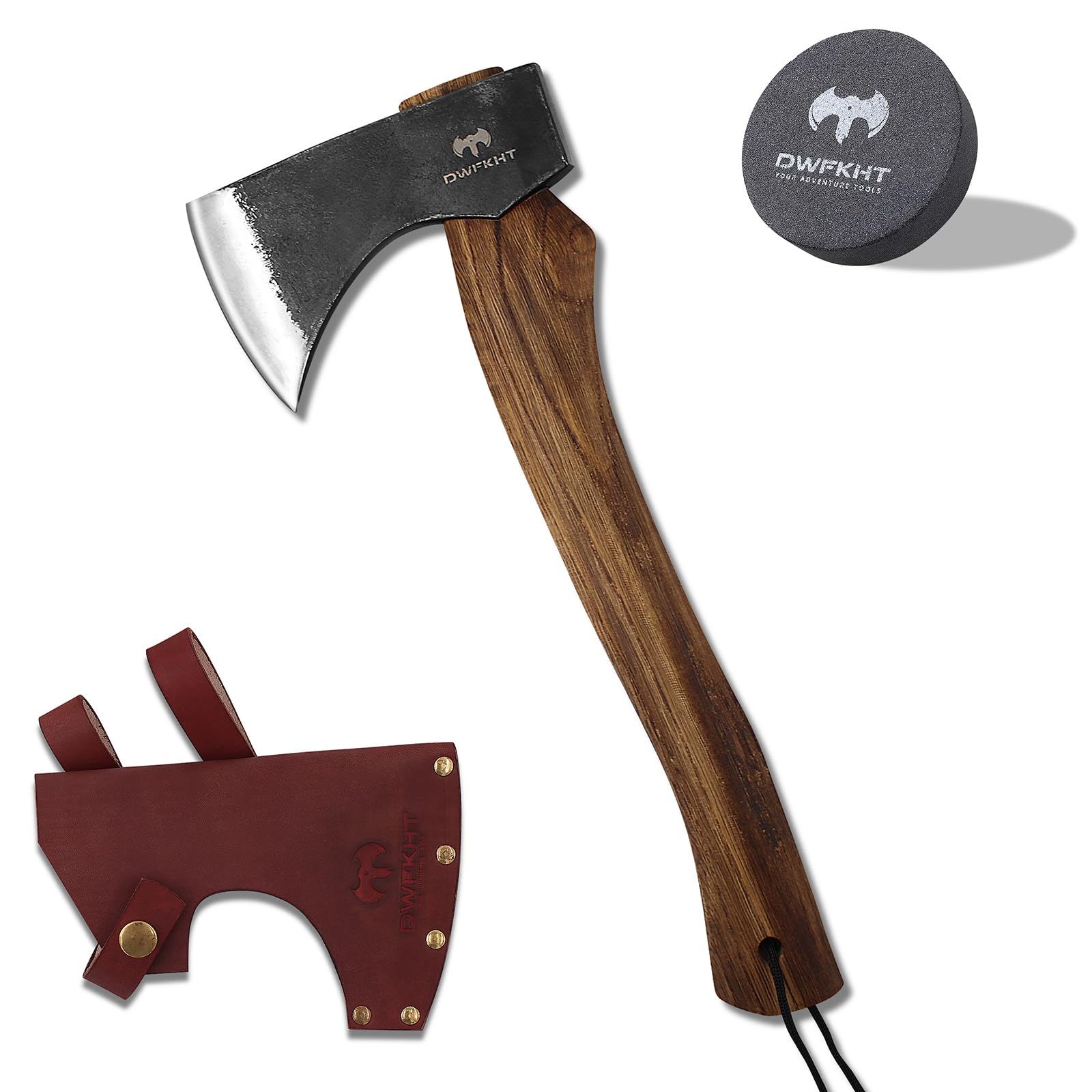 DWFKHT hatchet front view showing balanced design and portability benefit
