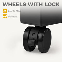 DWVO caster close-up showing two lockable wheels for stable positioning benefit