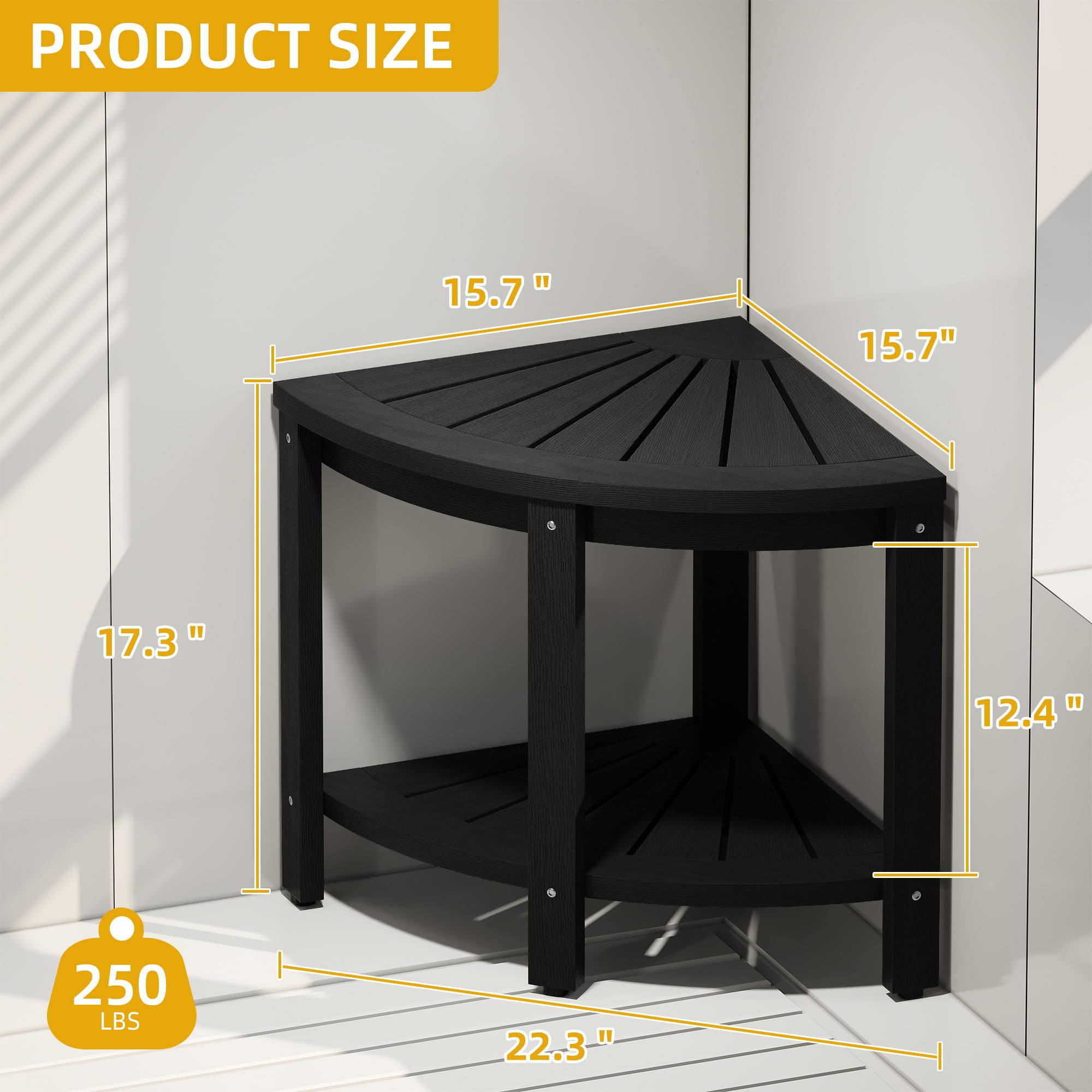 DWVO stool in shower setting showing safe seating and reachable supplies