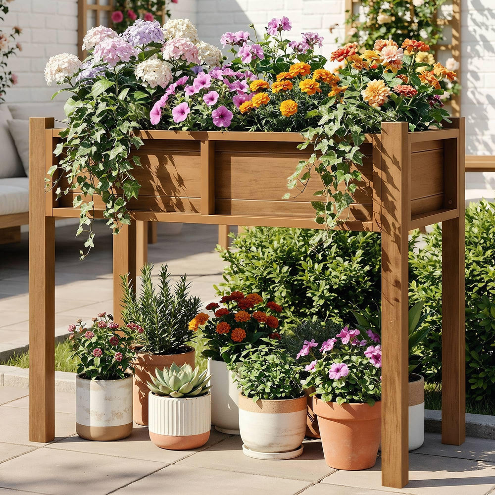 DWVO front view of elevated planter showing neat profile and stability benefit