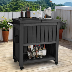 DWVO front view of rolling 85 qt cooler showing storage capacity and handle benefit