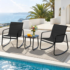 DWVO front view of two rocking chairs and table showing comfortable patio setup