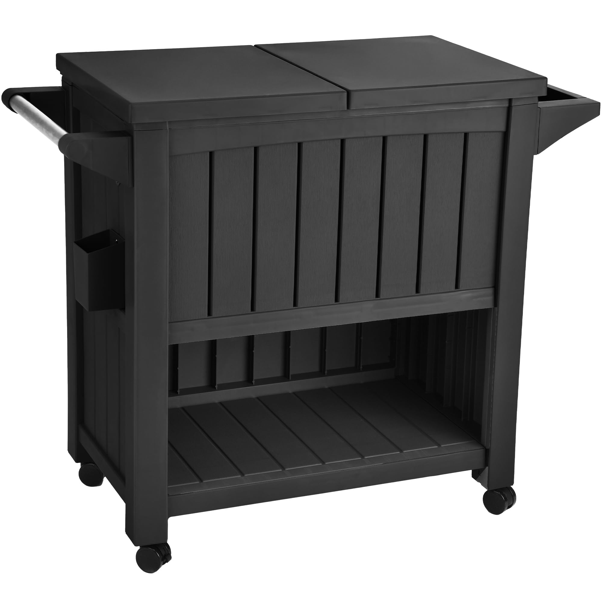 DWVO lower shelf and spice rack showing organized storage for utensils benefit