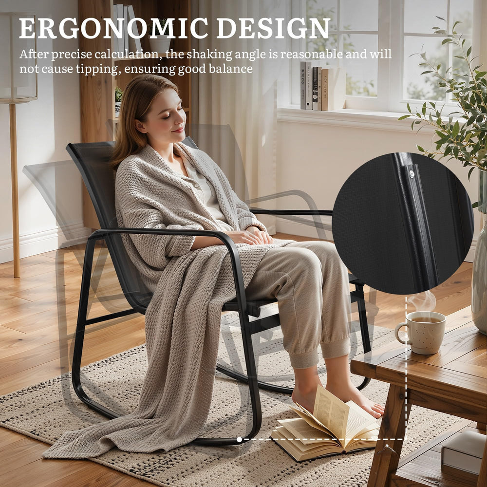 DWVO chair in rocking motion demonstrating smooth controlled glide