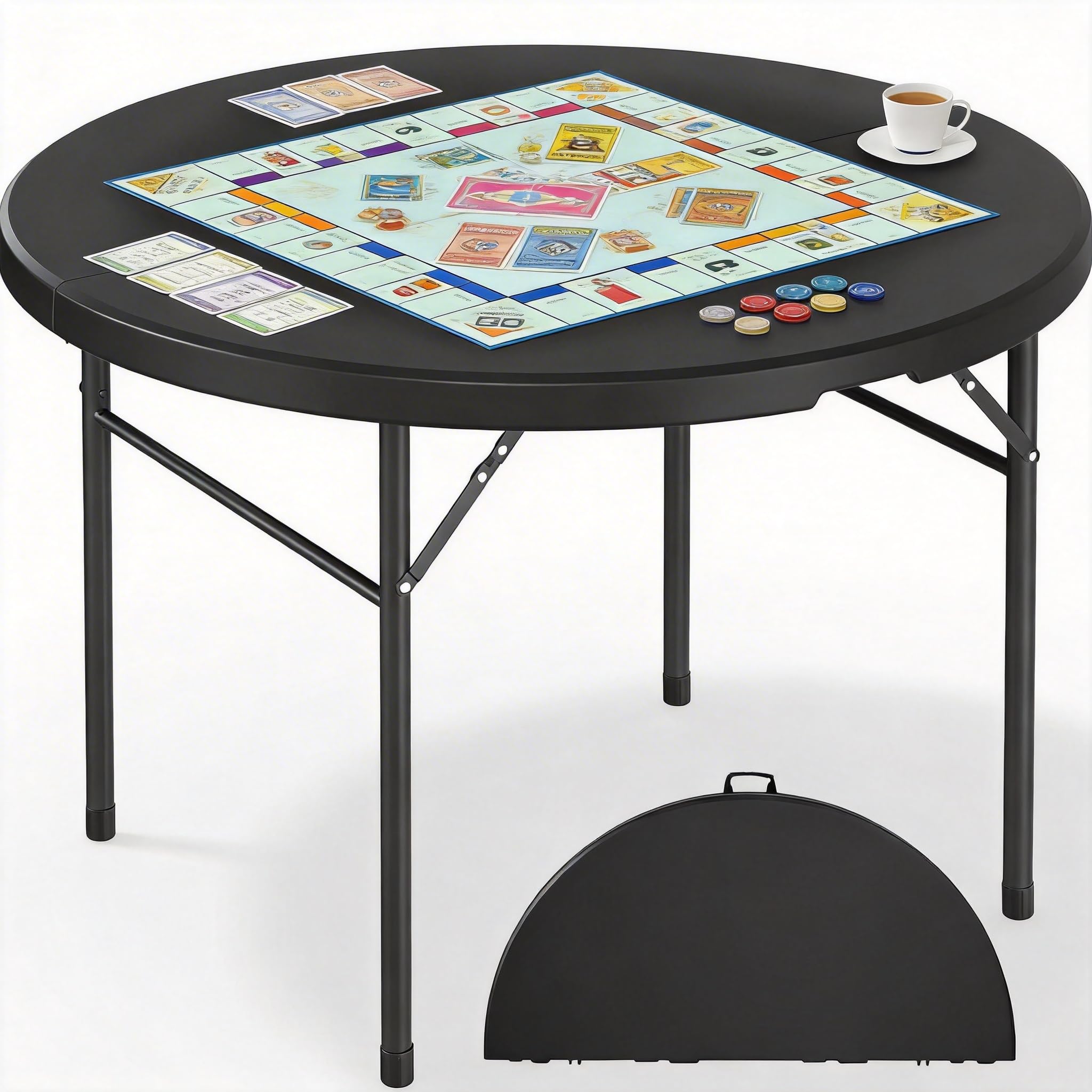 DWVO front view of 48-inch round folding table showing full surface and legs