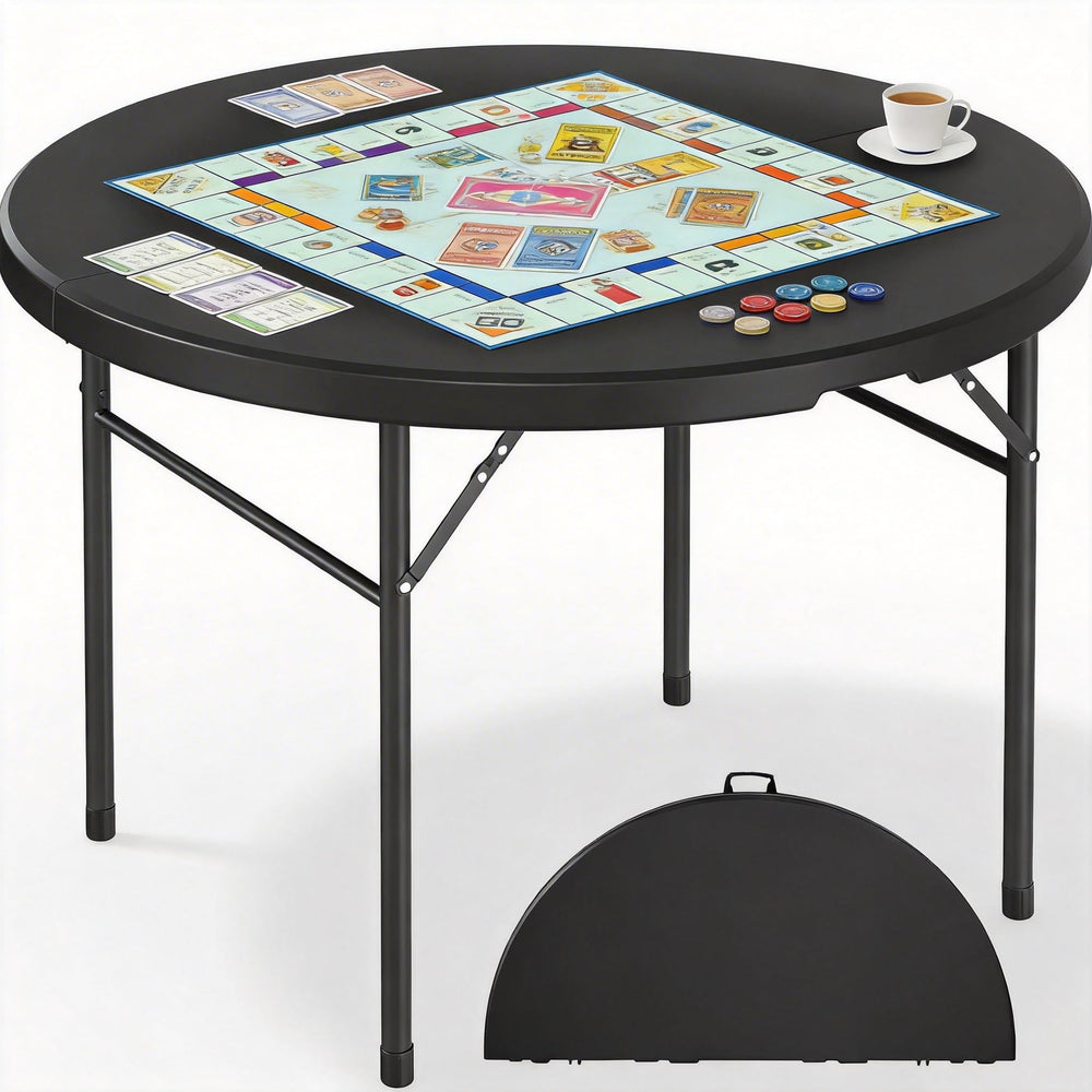 DWVO front view of 48-inch round folding table showing full surface and legs