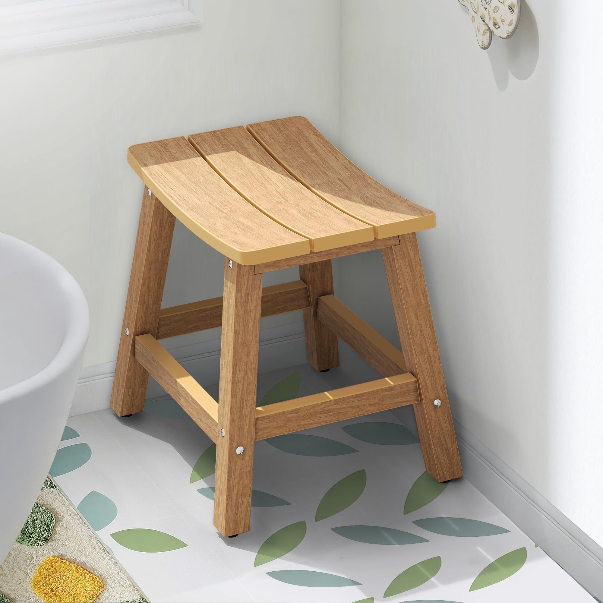 DWVO bench installed in shower demonstrating comfortable, safe seating