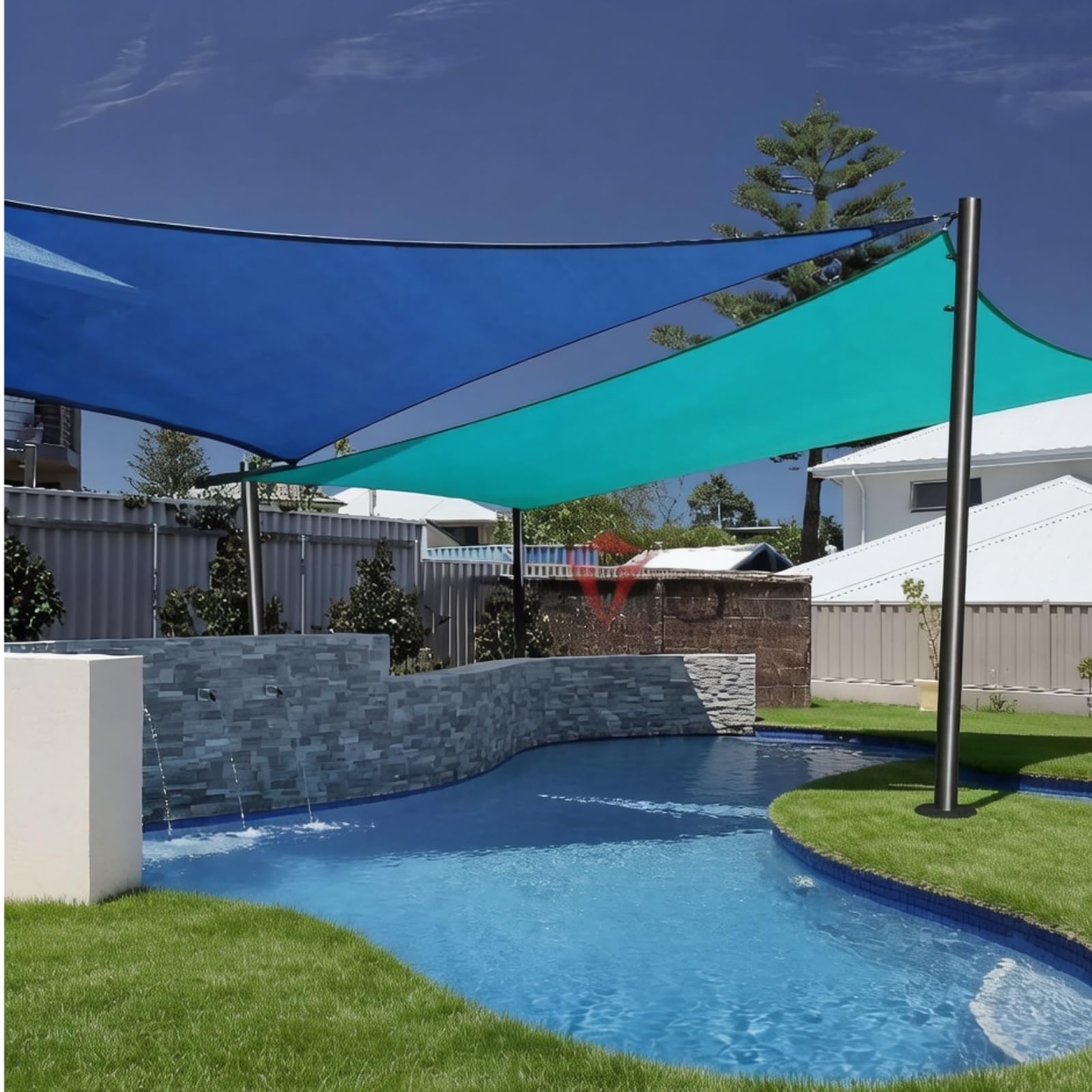 dxbsuksb pole holding a shade sail over patio for sun protection