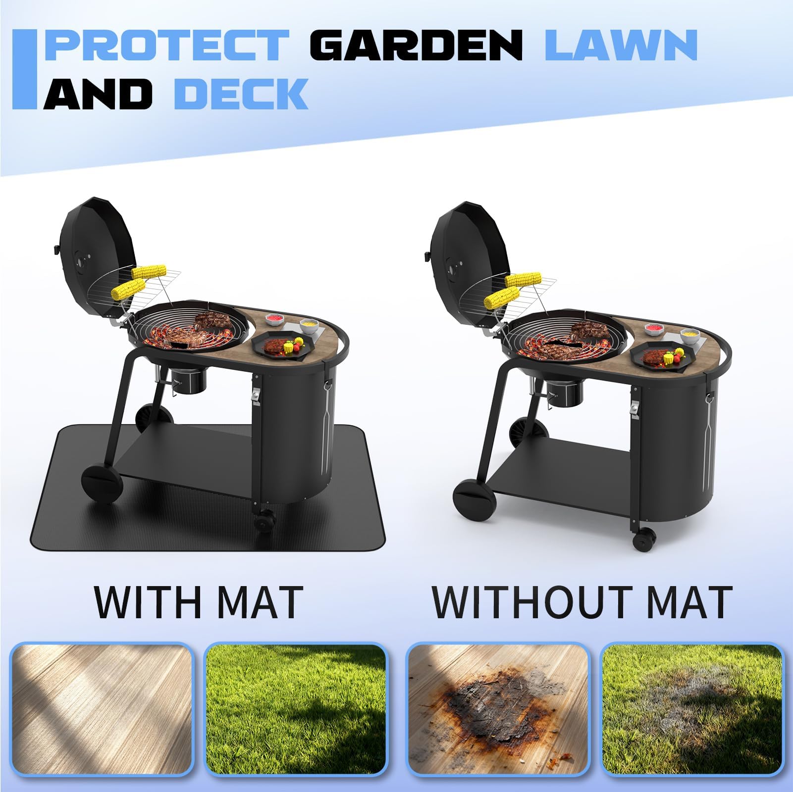 DXOKNQG mat in use under large grill stopping sparks and spills