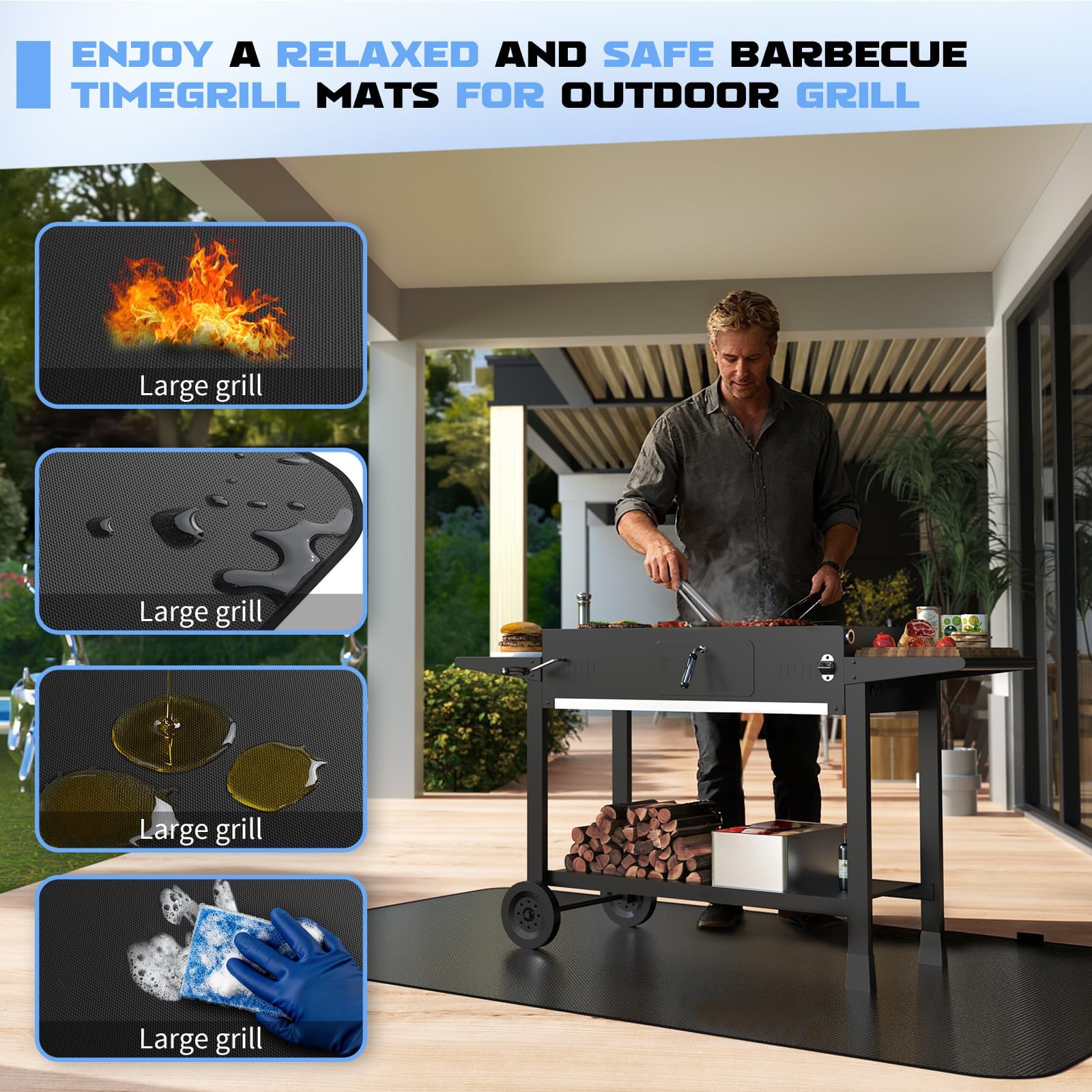 DXOKNQG mat shown with tape measure demonstrating oversized coverage